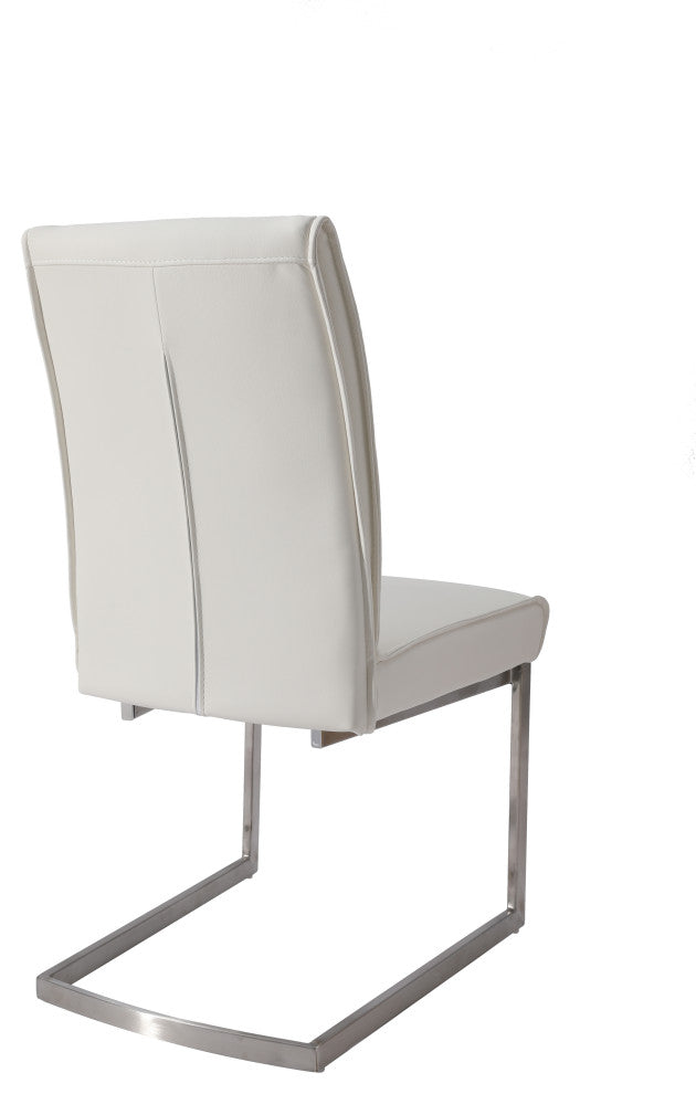 Dining Chair With Pu Seat and Brushed Stainless Steel Leg, Set of 2, White