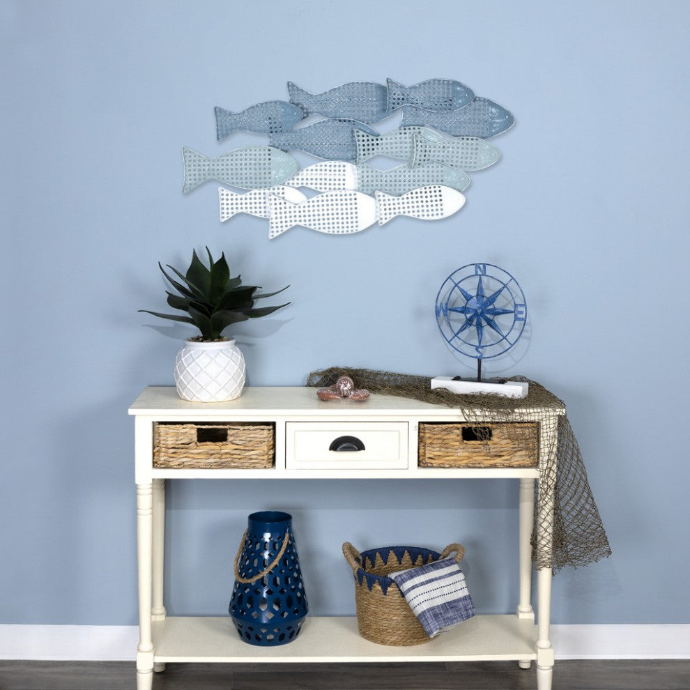 Contemporary Blue Ombre Metal Fish Wall D"cor