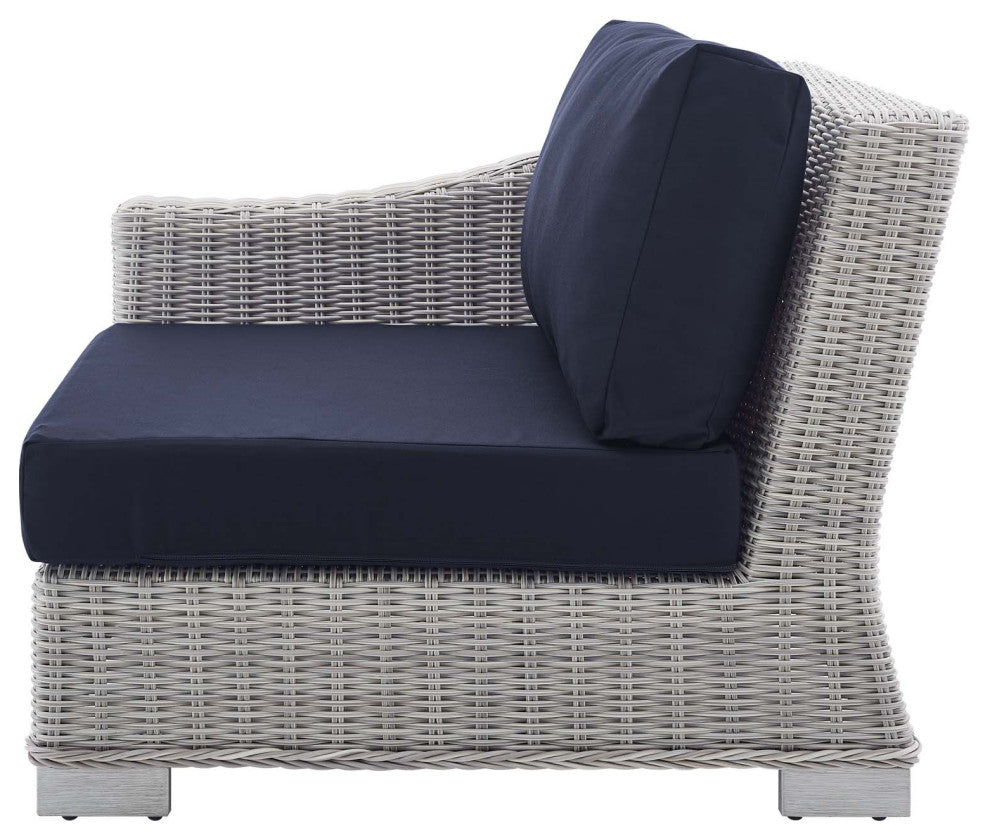 Lounge Sectional Sofa Set, Rattan, Wicker, Gray Blue Navy, Modern, Outdoor