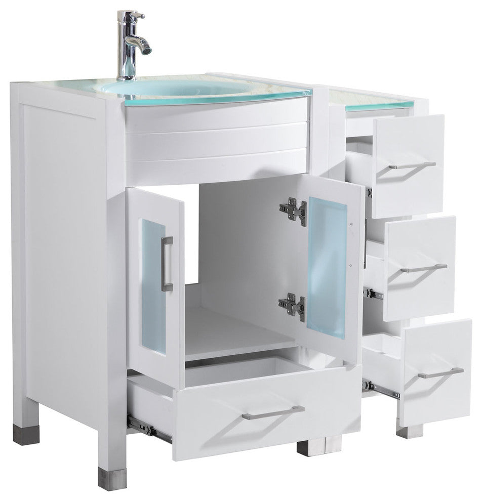 72" White Vanity, 24" Single Sink Base, Quad 12 Drawer Bases, LV3-C7-72-W
