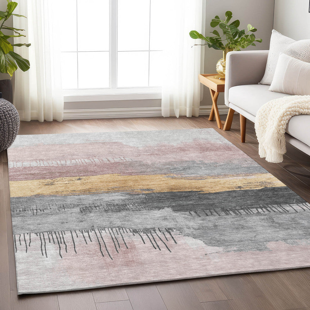 Machine Washable Indoor/Outdoor Chantille ACN1880 Blush 10' x 14' Rug