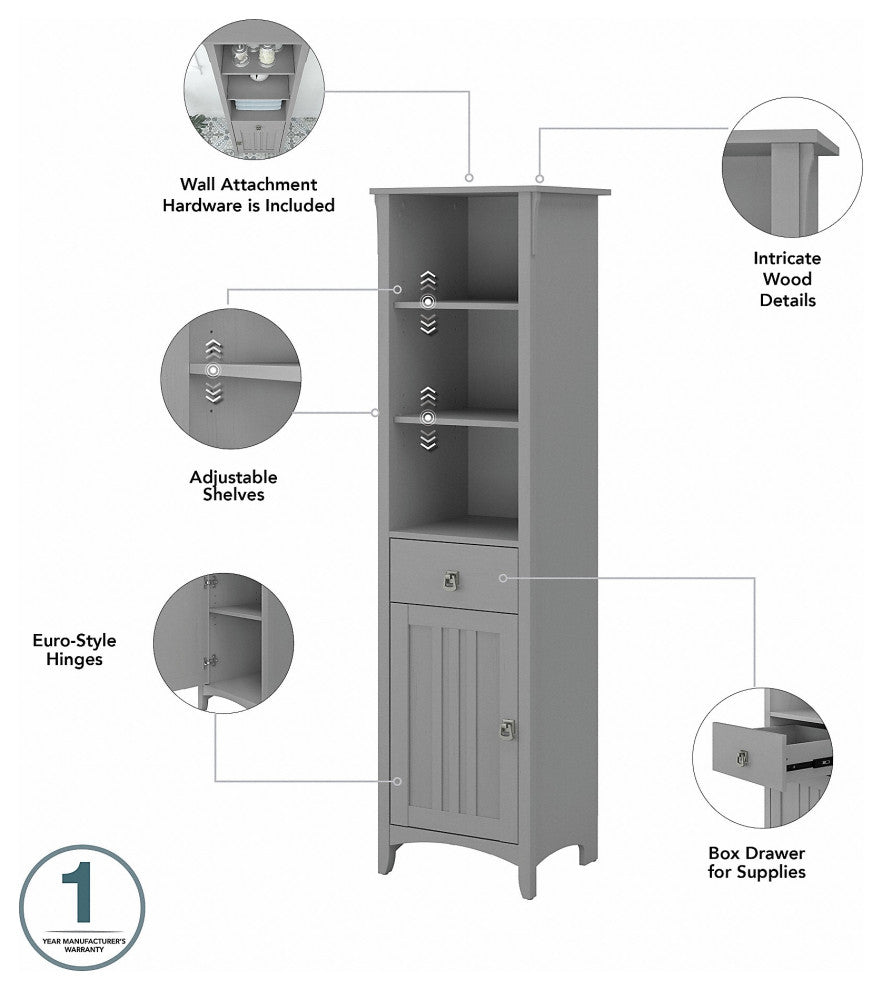 Bush Furniture Salinas Tall Narrow Bookcase Cabinet
