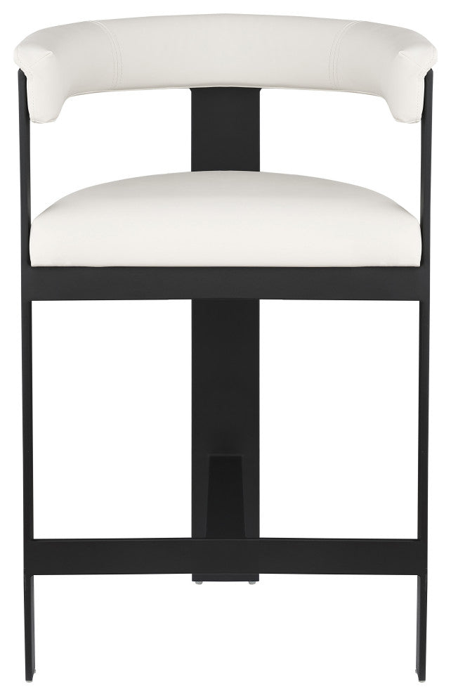 Romeo Upholstered Counter Stool, Set of 2, Cream, Vegan Leather, Matte Black
