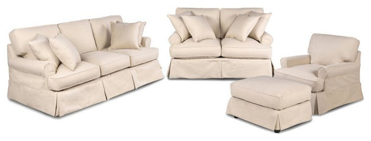 Sunset Trading Horizon 4-Piece Fabric Slipcovered Living Room Set in Beige