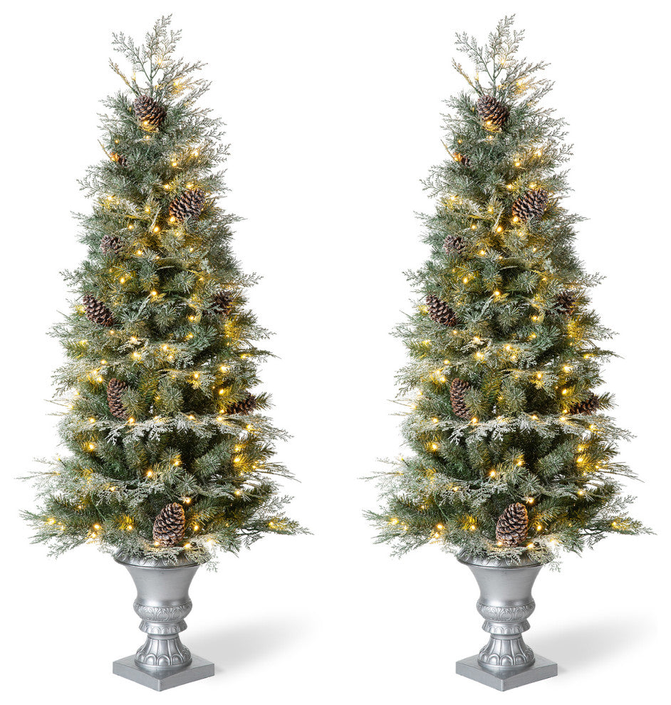 2-Pack 5' Pre-Lit Pine Artificial Christmas Porch Tree, 180 Warm White Lights