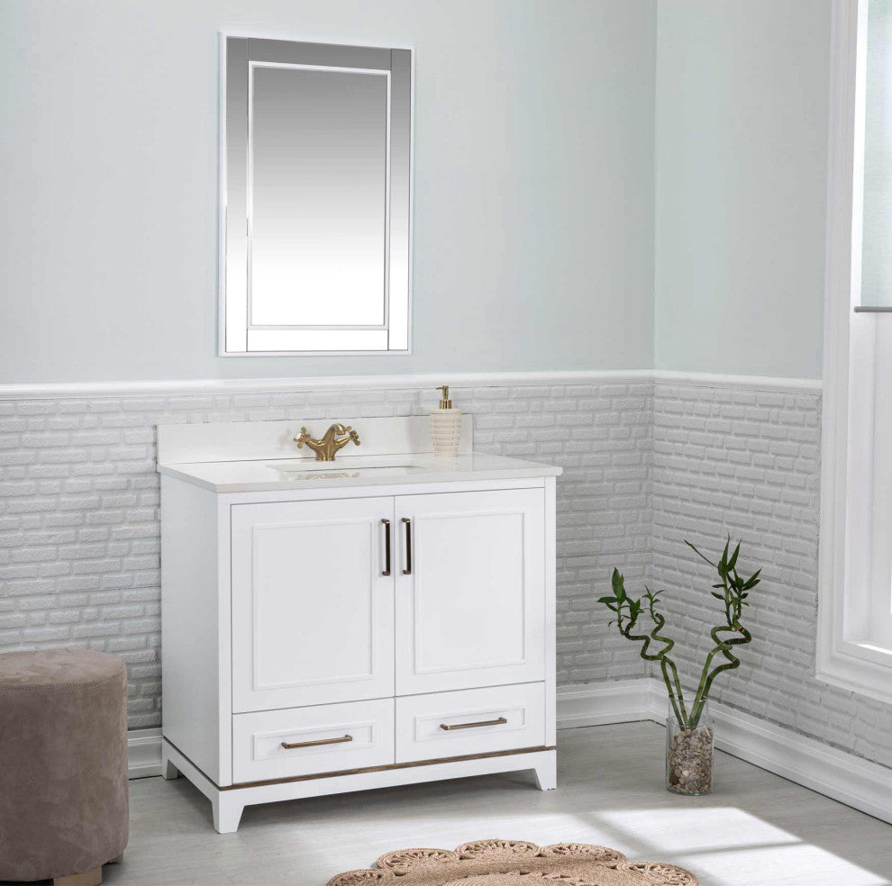 Albia Collection 36" Bathroom Vanity With Sink, Mirror, Countertop, White