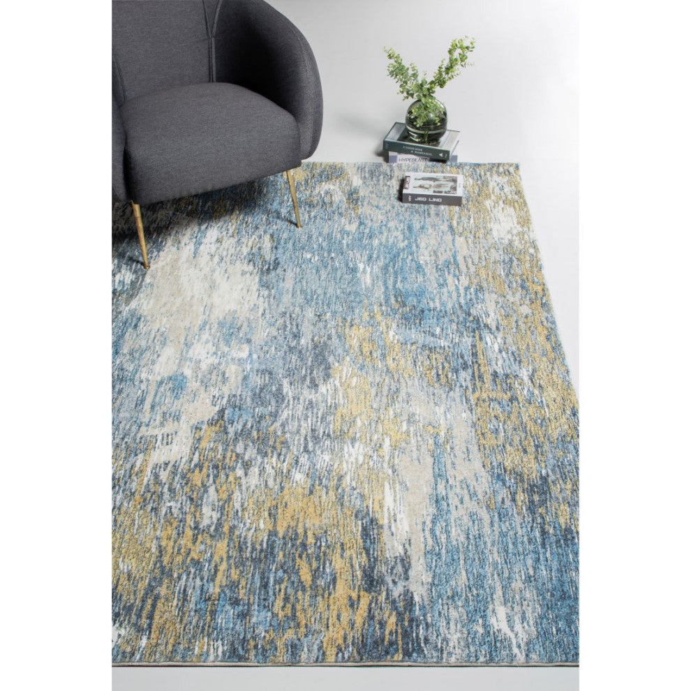 KAS Roxy 2802 Blue/Gold Mirage Area Rug, 2'x7' Runner