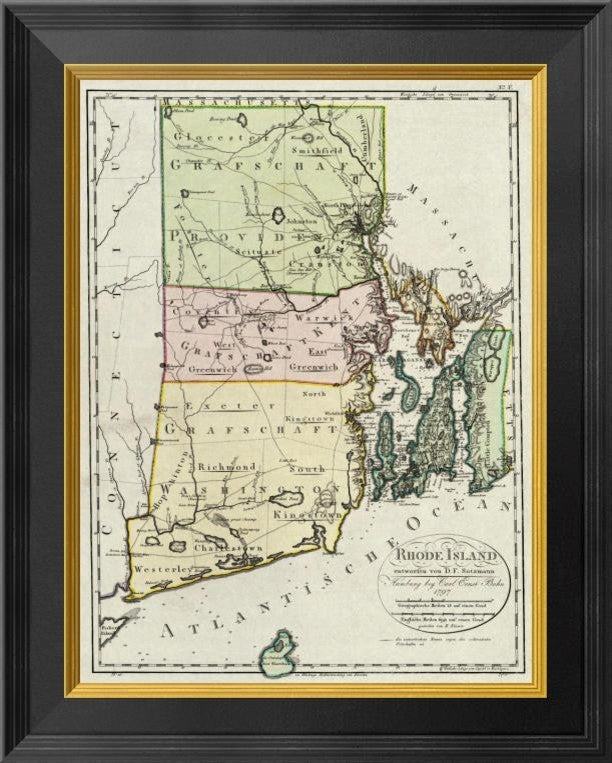 "Rhode Island, 1797" Framed Canvas Giclee by Daniel Friedrich Sotzmann, 16x20"