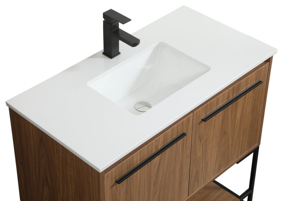 Sue Walnut Brown-Light Bathroom Vanity, Walnut Brown, 36"