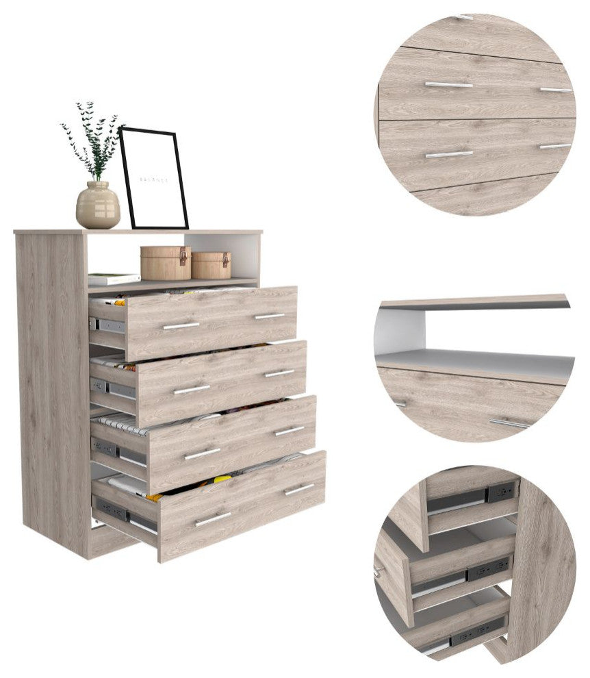 Serbian Four Drawer Dresser, Light Gray / White