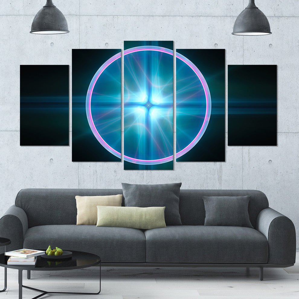 Blue Sphere of Cosmic Mind, Contemporary Canvas Art Print, 60"x32", 5 Panels