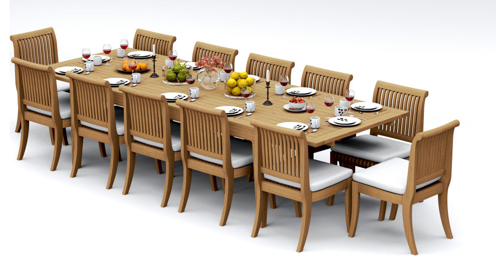 13-Piece Outdoor Teak Dining Set: 122" Rectangle Table, 12 Giva Armless Chairs