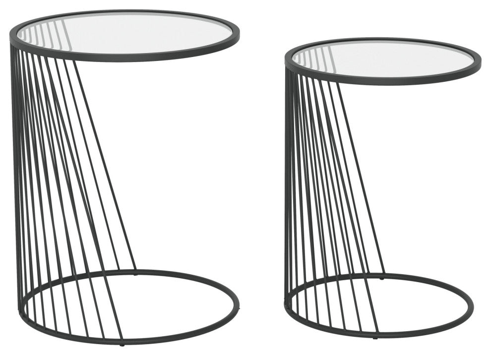 Sofa Side Table, Round, Glass, Steel Metal, Black, Clear, Lounge Hospitality
