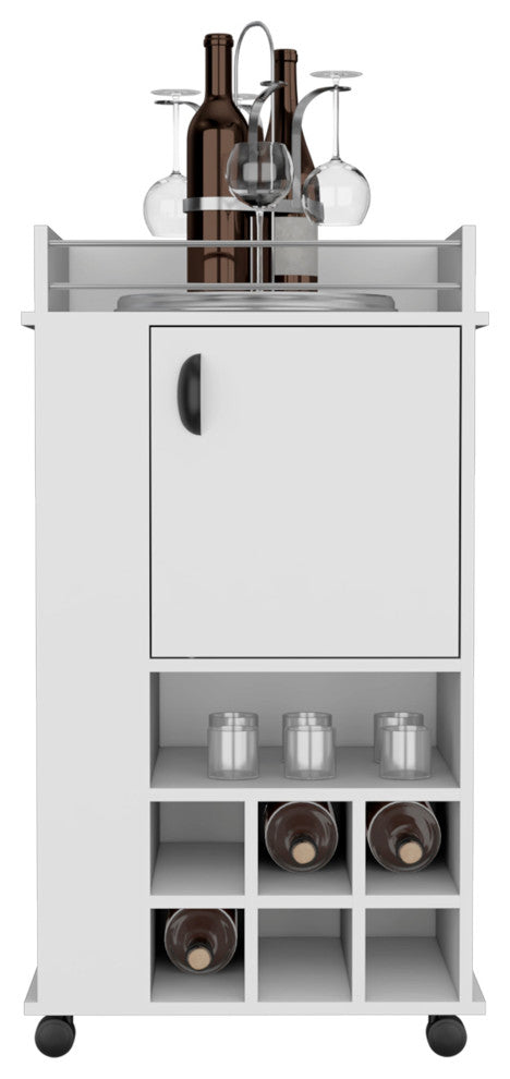 DEPOT E-SHOP Fraser Bar Cart with 6 Built-in Wine Racks and Single-Door Cabinet