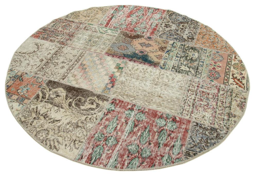 Rug N Carpet - Handwoven Oriental 5' 11" x 5' 11" Vintage Round Patchwork Rug