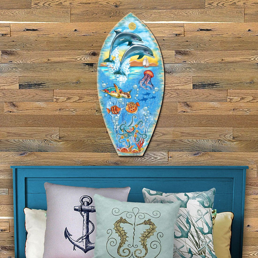 Sea Creatures Surfing Board Door Decor Coastal Holiday Decor