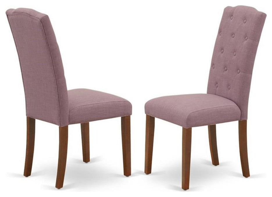 East West Furniture Celina 41" Fabric Dining Chair in Mahogany/Purple (Set of 2)