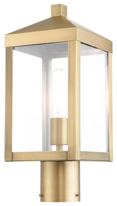 Livex Nyack 1 Light 15" Tall Outdoor Post Top Lantern, Antique Brass