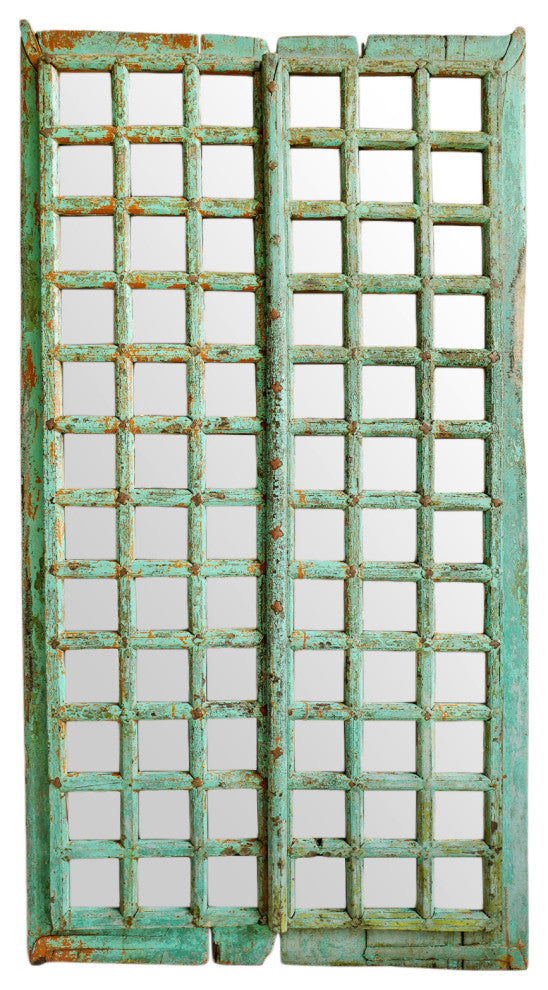 Consigned Old Turquoise Raja Door Mirror