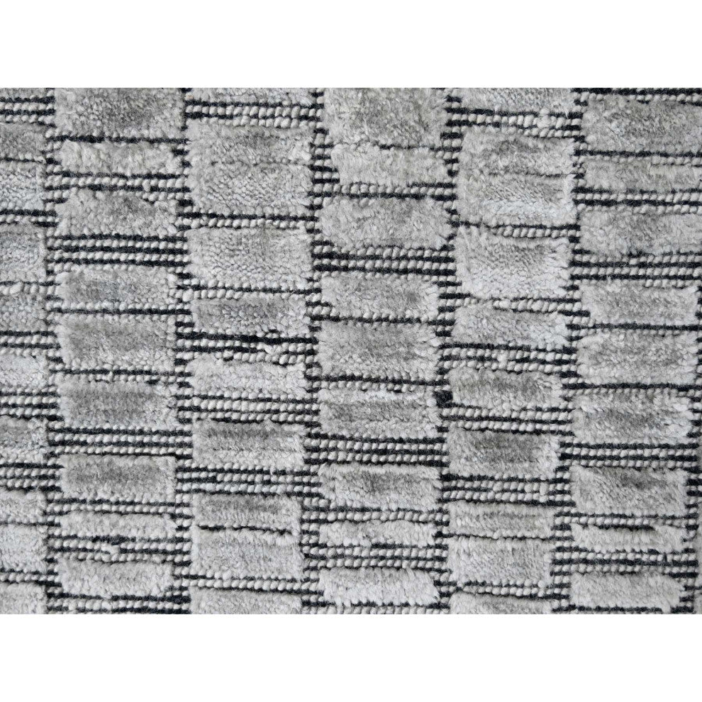 Oxford Gray Modern Textured Wool and Silk Hand Loomed Mat Oriental Rug 2'x3'