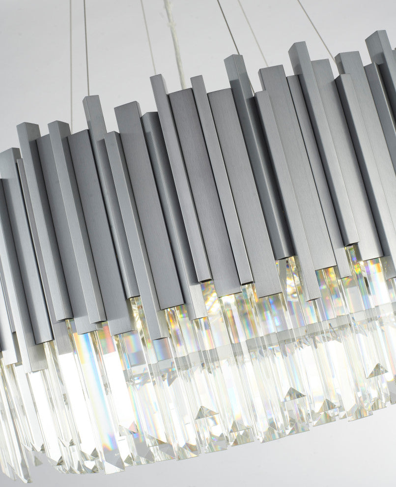 12-Light D28" Chrome Stainless Steel Chandelier With Clear Crystals