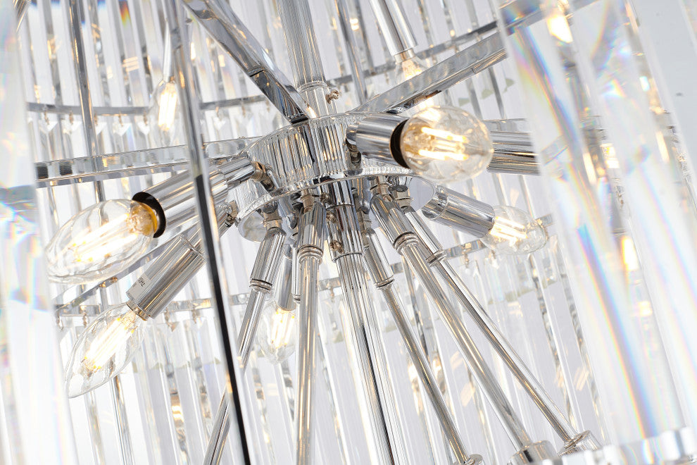 36" 34-Light Brass Metal 7-Tier Chandelier With Clear Crystals, Chrome, D36'' H72''