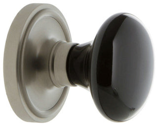 Single Classic Rosette With Black Porcelain Knob, Satin Nickel