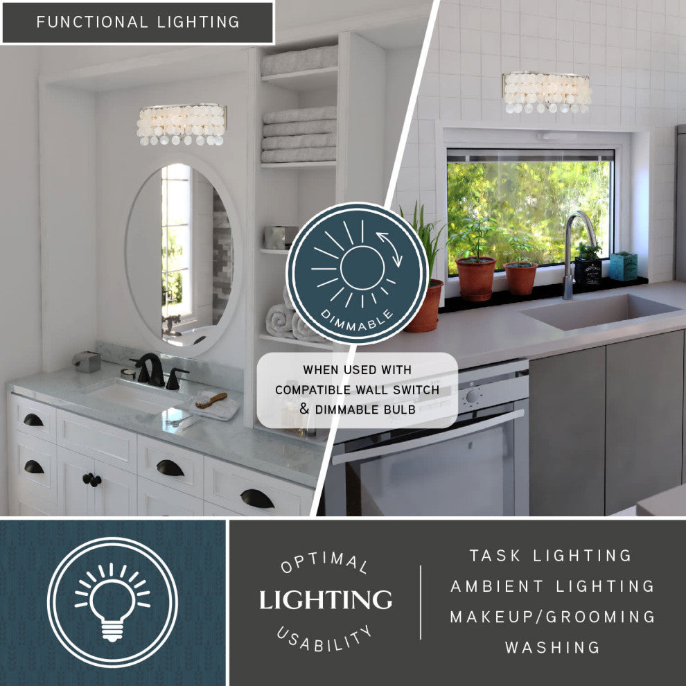 Elsa Capiz Shell 3-Light Vanity Satin Nickel