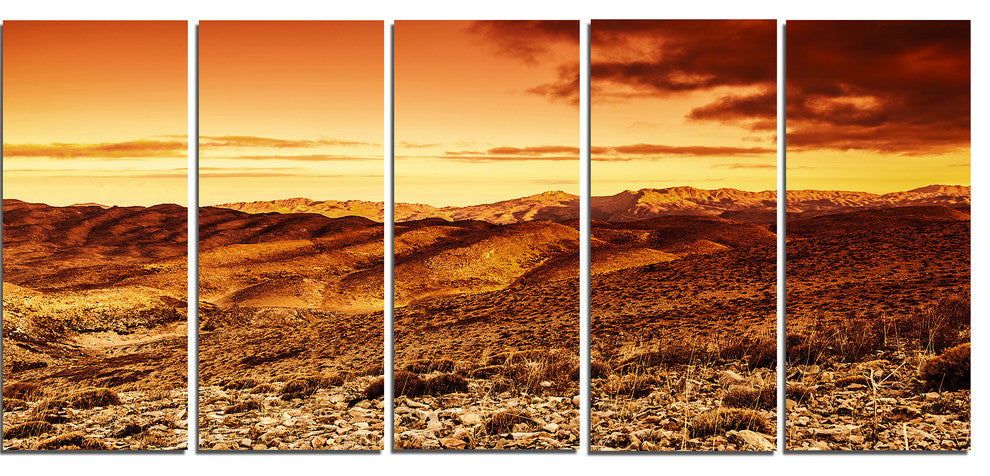 Cloudy Dramatic Sunset in Desert, Landscape Canvas Art, 60"x28", 5 Panels