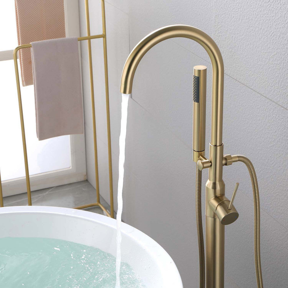 Givingtree Single Handle Floor Mounted Clawfoot Tub Faucet,Matte Black, Gold