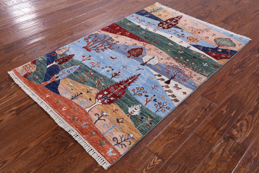Tribal Persian Gabbeh Hand Knotted Wool Rug 3' 4" X 5' 1" Q10422