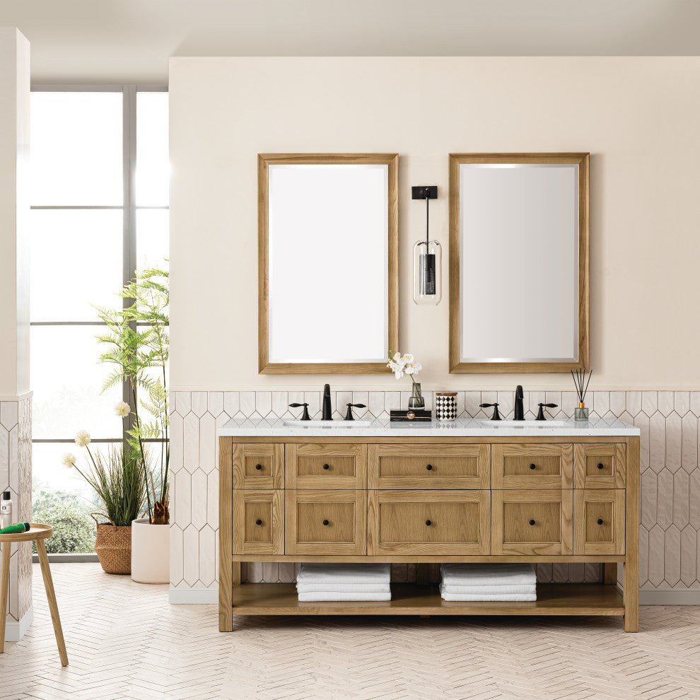 James Martin Breckenridge Bath Vanity, Light Natural Oak, 72", Lime Delight, Three-Hole