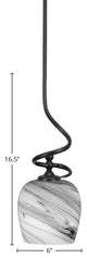 Capri 1-Light Mini Pendant with Hang Straight Swivel, Matte Black/Onyx Swirl