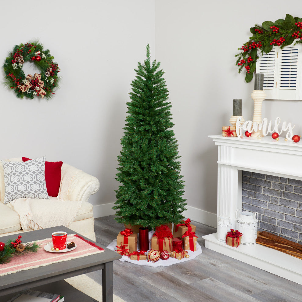 6ï¿½ Slim Green Mountain Pine Artificial Christmas Tree / 250 Clear LED Lights