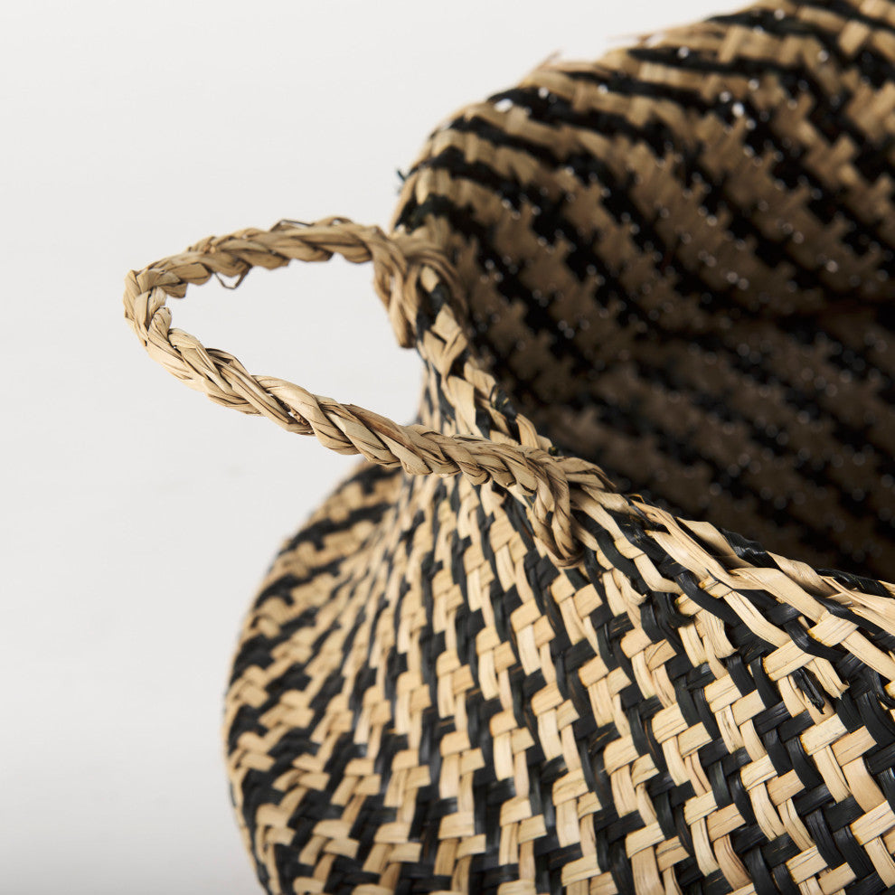 Gaia Light & Dark Brown Cross Patterned Seagrass Baskets, 3-Piece Set