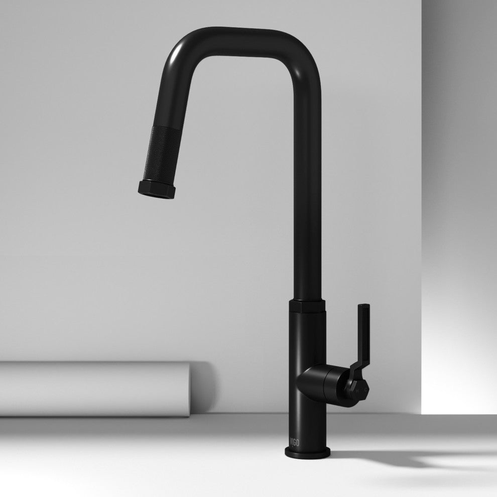 VIGO Hart Angular 18" H Single Handle Pull-Down Kitchen Faucet, Matte Black, Without Extras