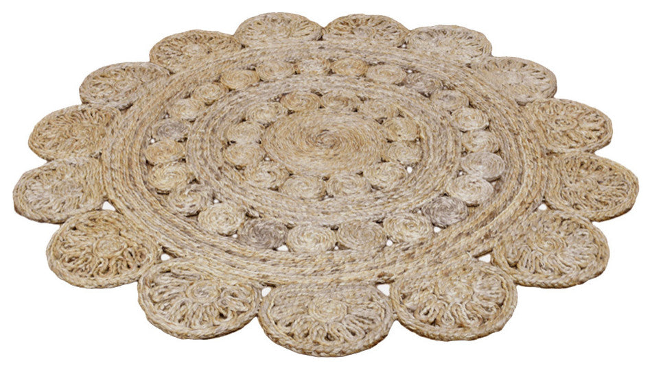 Hand Woven Jute Eco-friendly Area Rug Oriental Beige, [Round] 5'x5'