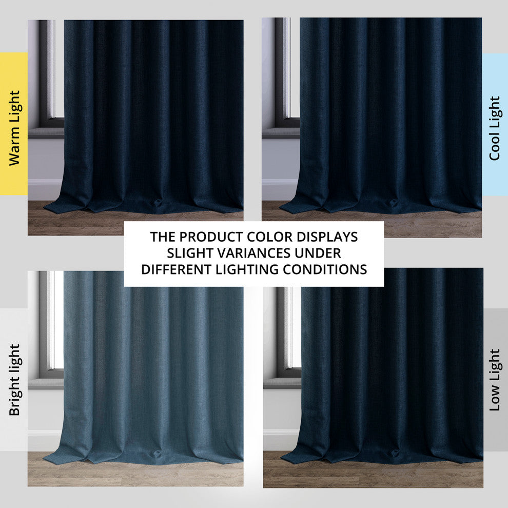 Italian Faux Linen Curtain Single Panel, Sergeants Blue, 50"x84"
