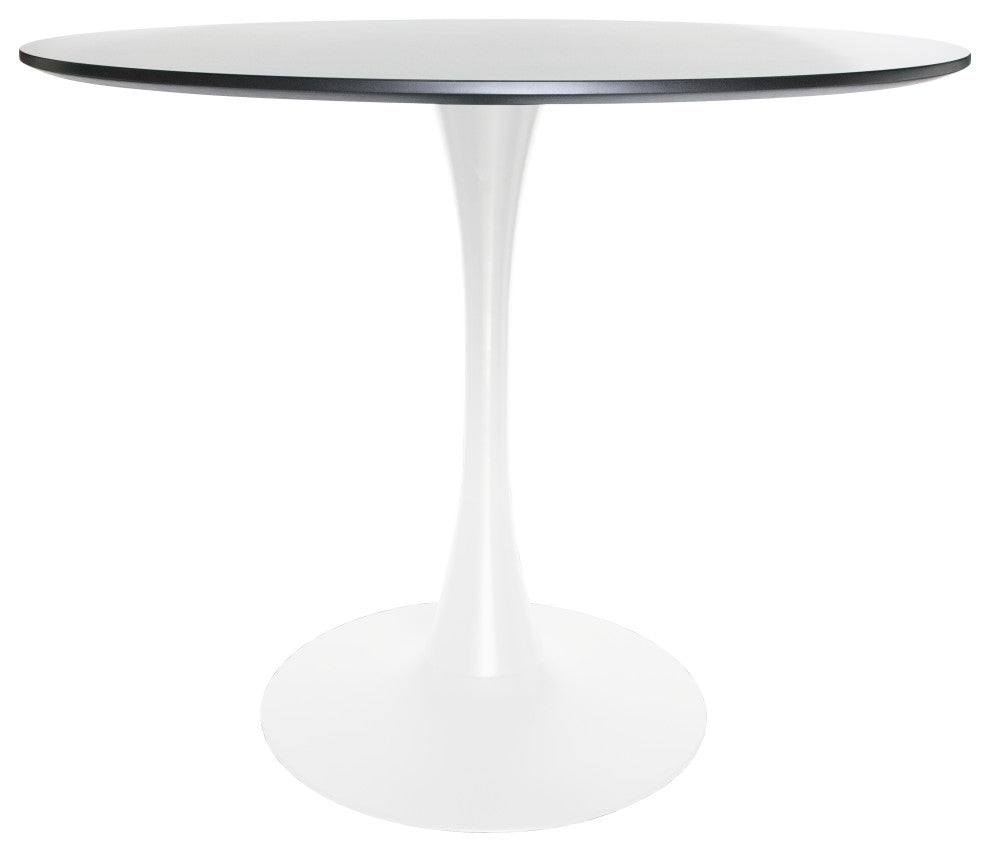 Round Dining Table 35" MDF Wood Tabletop in Steel for Dining Room & Kitchen, White/Black