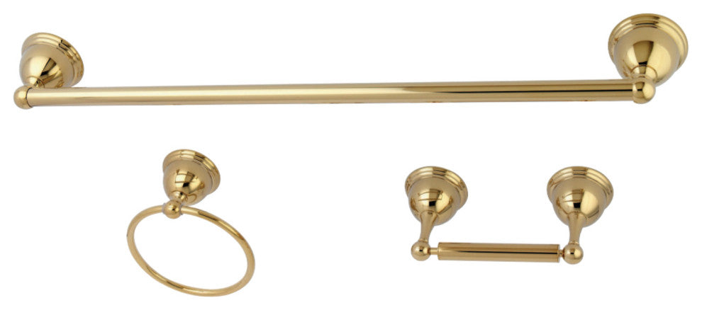 Kingston Brass 3-Piece Towel Bar Bathroom Hardware Set, Polished Brass