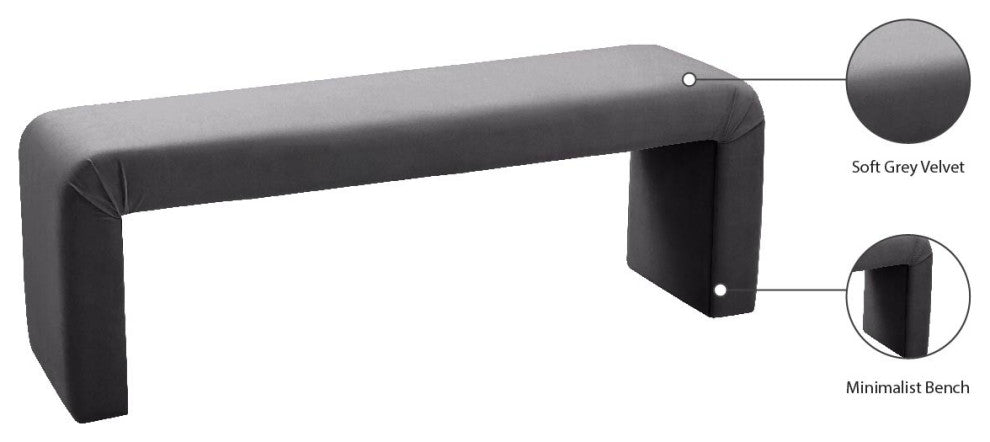 Minimalist Velvet Upholstered Bench, Gray