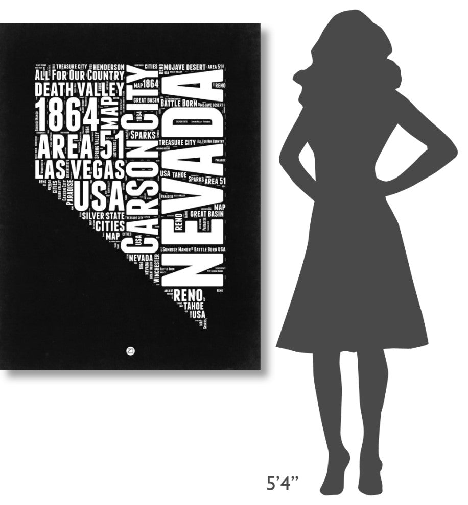 "Nevada Black and White Map" Fine Art Print