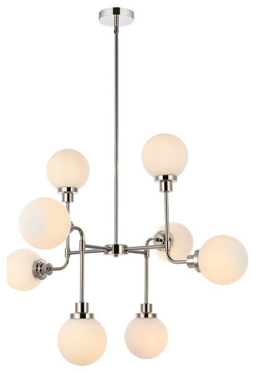 Helen 8-Light Pendant, Polished Nickel With Frosted Shade