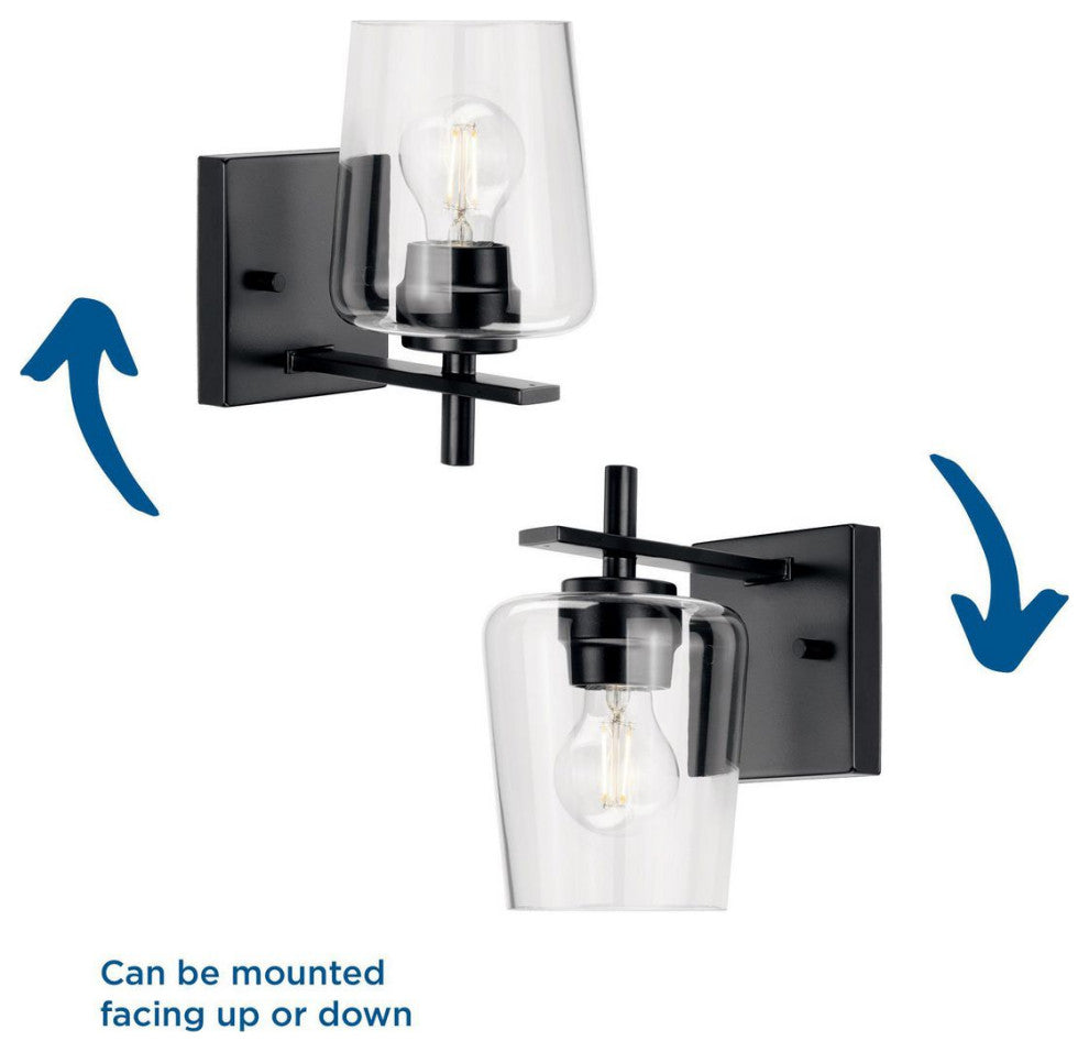Calais 5" 1-Light Matte Black Clear Glass Bath Vanity Light