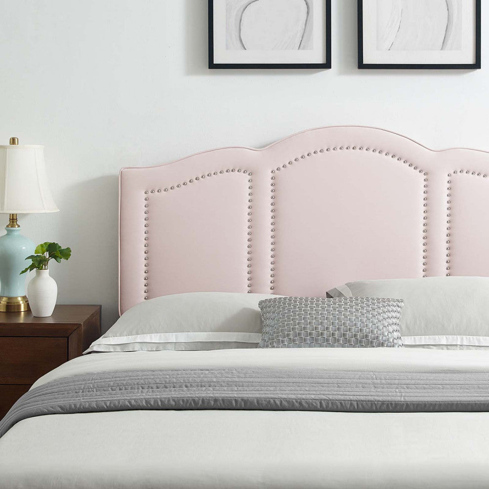 Headboard, Full Queen Size, Velvet, Pink, Modern Contemporary, Bedroom Master