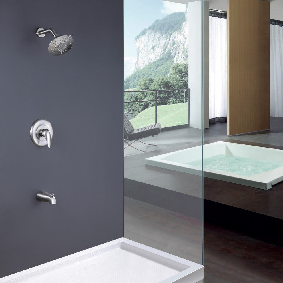 Tub and Shower Faucet Set with Rough-in Valve and Multi-function Showerhead, Bru