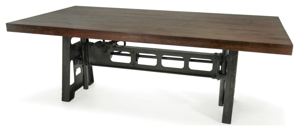 Industrial Dining Table - Cast Iron Base - Adjustable Height Crank - Walnut
