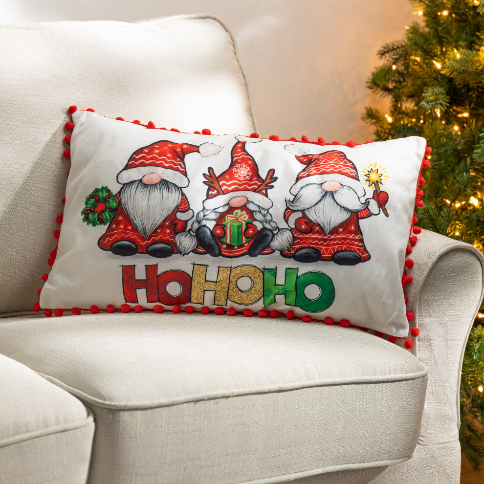 Set of 2, 20" Fabric Holiday Gnome Design Pillows