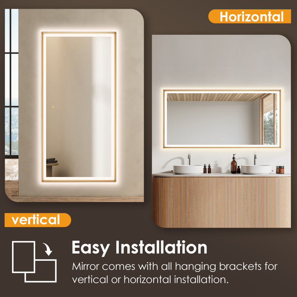 Apollo Anti-Fog Dimmable Vanity, LED Lighted Wall Mirror, Brushed Gold, 60"