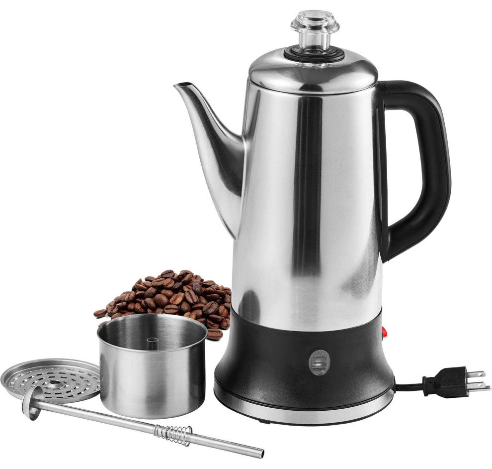 VEVOR 12-Cup Electric Percolator Coffee Pot Stainless Steel Coffee Maker Silver